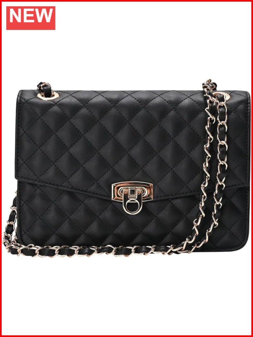 Quilted Crossbody Shoulder Bag Vegan Leather Chain Strap Small Purse